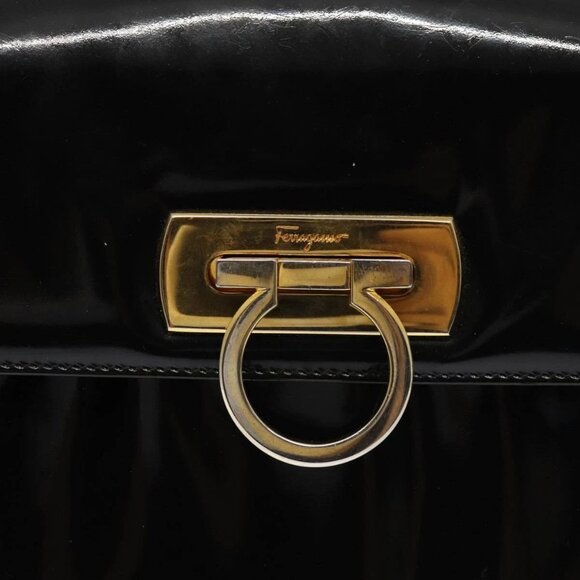Salvatore Ferragamo Gancini Shoulder Bag Enamel Black Gold - Picture 12 of 16